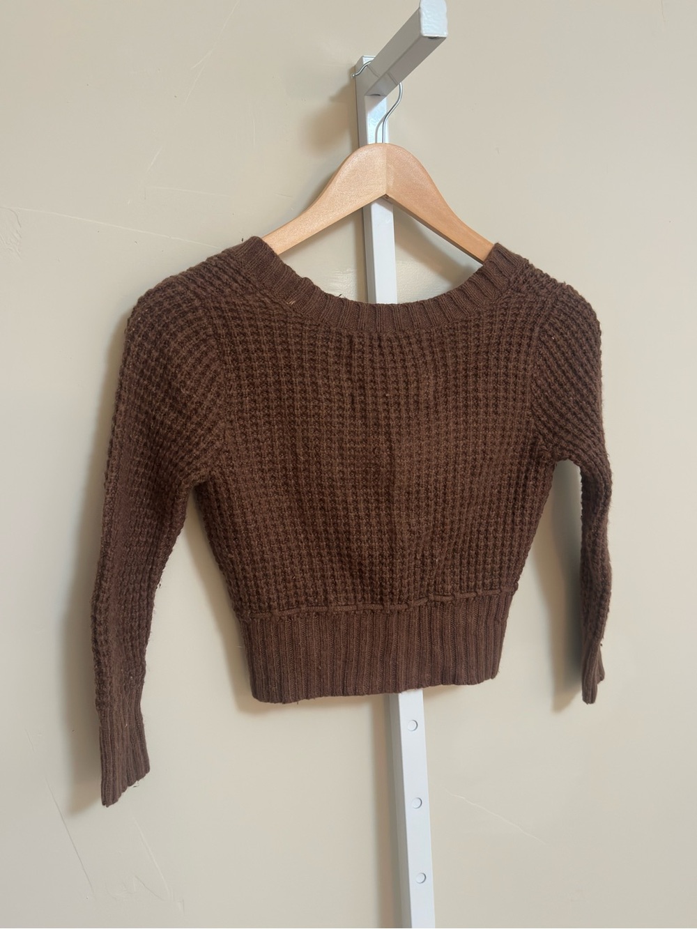 2000s Abercrombie Size L Brown Waffle Knit Tie Waist Cardigan Y2K moose - Picture 2 of 7